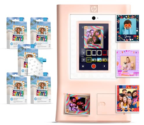 HP Sprocket Photo Booth Machine Instant Color Photo Printer (Pink) Paper Bundle + Zink 3.5 x 4.25” Zink Sticky-Backed Photo Paper (500 Sheets)
