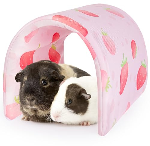 Hedgeink Guinea Pig Tunnel Rabbit Tunnels and Hides Rabbit Hideaway, Washable Guinea Pig House Toys Accessories Hamster House for Chinchilla Ferret Bunny Small Animals, Strawberry