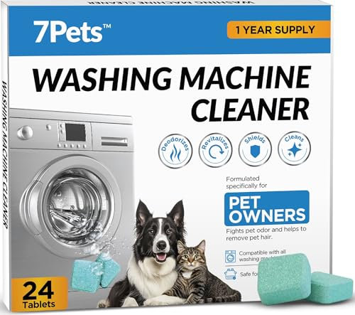 Washing Machine Cleaning Tablets, 24 Pack, 1 Year Supply for Pet Owners, Deep Cleaning, Descaler for HE, Top and Front Loading Washing Machines, Septic Safe and Eco-Friendly, Removed