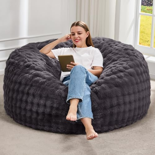 Hobestluk Bean Bag Chairs Beanbag Chair with Filler Adult Bean Bags with Fluffy & Machine Washable Cover, Giant Bean Bag Chairs for Aduts (Dark Grey, 4FT-44 x 44 x 24)