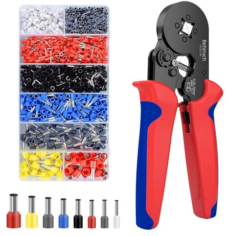 Behiruch Crimpadora Profesional 0.25-10mm²,1300 Piezas Terminales Eléctricos, Crimpadora Terminales Eléctricos,Kit Instalación