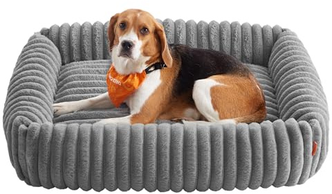 Feandrea Hundebett, großes orthopädisches Hundekörbchen, Hundekissen waschbar, Flauschige Hundematte, weiche Polsterung, 91 x 68 x 18 cm, Taubengrau PGW312GD01