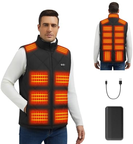 Buba Toys Gilet Riscaldato Uomo Donna con Batteria 20000mAh, Gilet Riscaldabile Elettrico USB 21 Zone, 3 Livelli di Temperatura, Lavabile, Giubbotto Riscaldato Invernale per Outdoor e Quotidiano (XL)