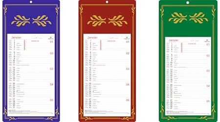 OBERTHUR - 1 Plaque Calendrier Mensuel Long Classique Skytos - Janvier 2027 à Décembre 2027 - Dimension 20 x 41,50 cm - 3 coloris disponibles