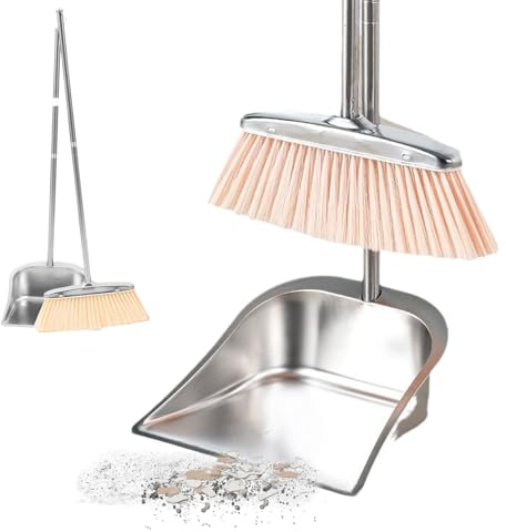 Generico Set Scopa E da Cucina | Scopa per La Pulizia di Pavimenti, Strumento per Spazzare in Acciaio Inossidabile per Zona Pranzo Appartamento Studio Camera da Letto Bagno Cucina Garage Ufficio R