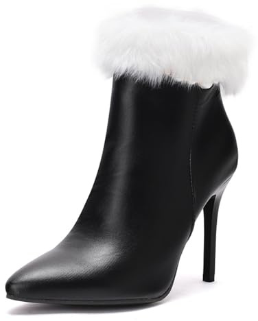 Genérico Botines Elegantes Mujer Punta Fina Cuero PU con Forro Peludo Detalle Perla Tacón Stiletto Cómodos Antideslizantes Resistentes para Diario Fiesta Noche,Negro,35.5 EU