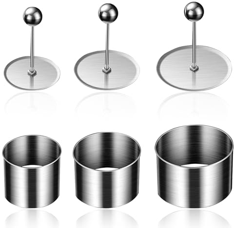 Joyeee Stampo per Torta, tagliapasta in Acciaio Inox, 3 Pezzi, stampi per Mousse di Diverse Dimensioni con spingitore, Utensili da Forno per Pancake, Dessert