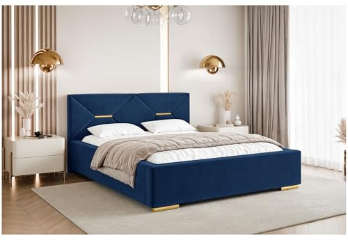 MEBLINI Lizzy Polsterbett 180x200 mit Stauraum - Lattenrost und Bettkasten - Kopfteil Bett mit Stauraum - Doppelbett - Stauraumbett - Betten - 180x200 - Blau Samt ohne Matratze
