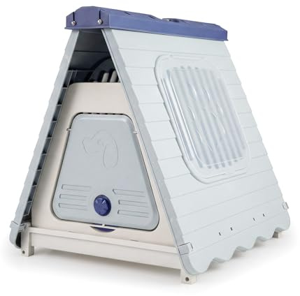 GYMAX Caseta para Perros de Exterior, Casa Plegable de Plástico con Puerta Bloqueable, Ventanas de Ventilación y Asa, un Refugio en Forma de Tienda para Mascotas Pequeñas y Medianas (Azul)