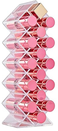 Pueine 16 Slots Clear Acrylic Roller Bottle Holder, Stackable Perfume Lipgloss Lipstick Display Organizer Stand