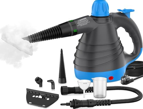 Limpiador a Vapor Portátil, Alta Presión y Temperatura para Rincones y Grietas Difíciles,100% sin Químicos Vaporeta de Mano con 9 Accesorios, para la Cocina el Baño y el Lavado de Coches al Aire Libre