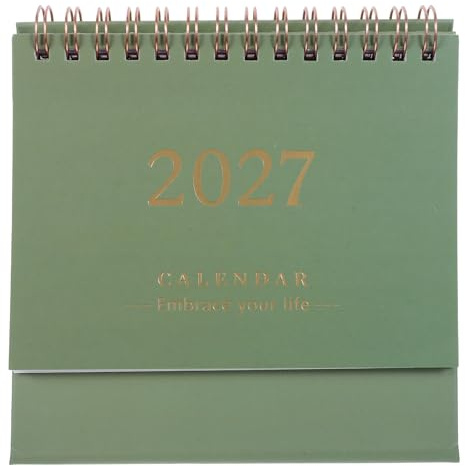 NUOBESTY Petit Calendrier de Bureau 2026-2027, Calendrier Mensuel à Feuillets Rabattables, Agenda Scolaire pour La Maison, Le Bureau Et L'école, Organiseur Quotidien Vert