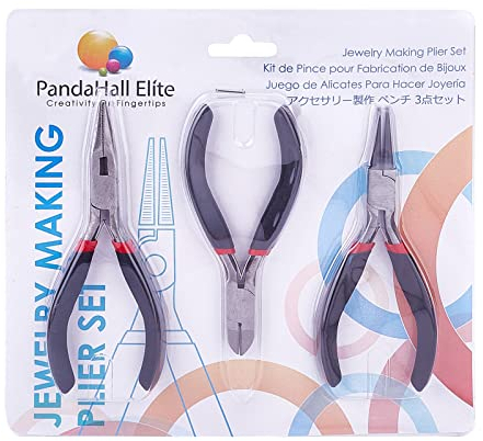 PandaHall Juegos de herramientas de joyeria de acero pulido alicates de corte lateral alicates cortadoras de alambre alicates de punta redonda para bisuteria negro 105~125x61~62 mm; 3 piezas/juego