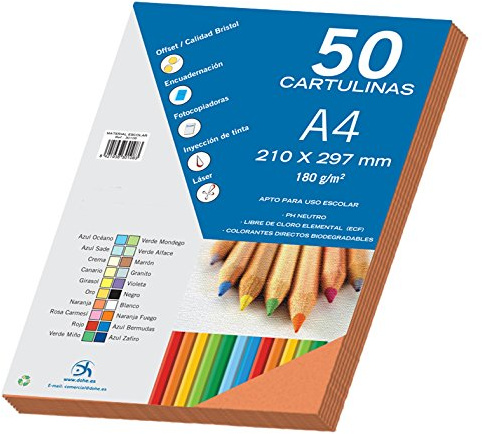 Dohe - Cartulinas A4 Color Naranja para Manualidades e Impresión (50 uds.) - 21x29,7 cm - 180 g/m² - Material de oficina