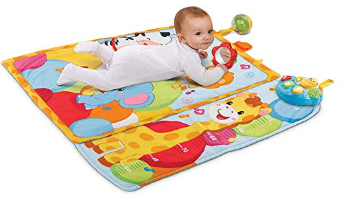 VTech - Mantita Crece y Juega, Manta de Actividades con 3 Divertidas Maneras de interactuar, Panel electrónico Independiente, Incluye sonajero y espejito cucú, medidor extraíble (80-505522)