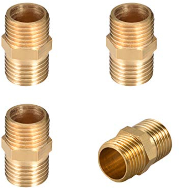 sourcing map 4 Stk. Messing Rohrfitting, Hex Nippel, Außengewinde Rohr 1/4x 1/4 G