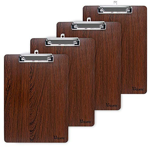 Uquelic Porte Bloc A5 Avec Pince - Lot de 4 - Planchettes à Pince, Porte Document A5 Avec Clip à Profil Bas | Porte Bloc Pour Bureau, Salle de Classe, le Restaurant (Couleur café)