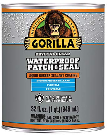 Gorilla Patch & Seal Liquid Rubber Waterproof Sealant, Crystal Clear, 32 Ounce (Pack of 1) - Seals Out Water, Air, and Moisture