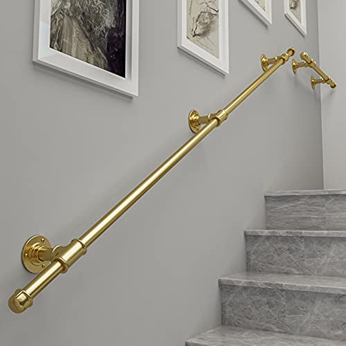 Corrimano per scale dorato - Kit completo. Corrimano per ringhiera per scale da 1ft-20ft per interni ed esterni, asta di supporto di sicurezza per corridoio per montaggio a parete in ferro battuto