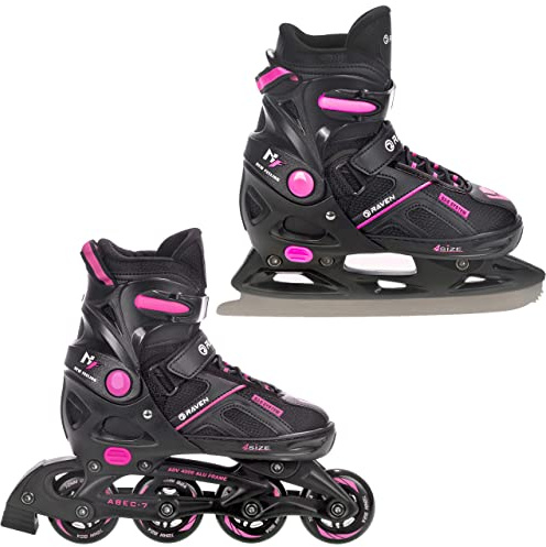 RAVEN - Inline-skridskor för barn och vuxna - Rullskridskor 2-i-1 med skridskor - Justerbara skridskor för barn och vuxna - Pulse Black/Fuchsia, 33-36 (20-22,5 cm)
