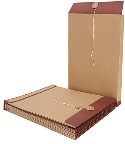 10Pcs Kraft Paper String Envelopes A4 Gussetted Document File Folders Bills File Organizer Bag with Button String Closure