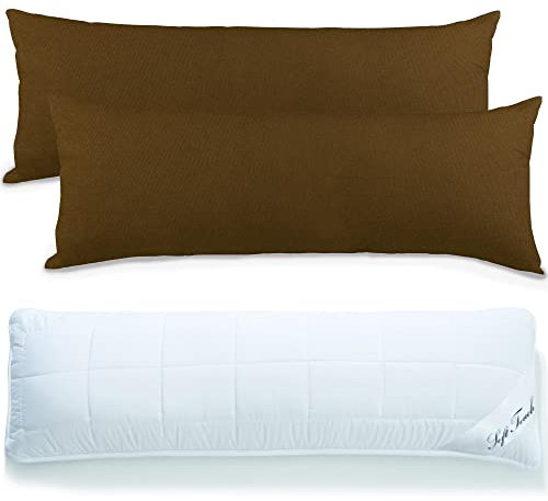 aqua-textil Classic Line Baumwoll Kissenbezug 40 x 145 Dunkelbraun mit Soft Touch Seitenschläferkissen