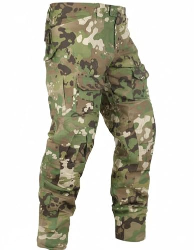 OCANXUE Tactical Camo Cargo Pants for Men - Outdoor Hiking Ripstop Work Pants with Multi Pockets - No Belt, No Kneepad DQ Camo 34