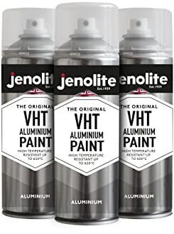 JENOLITE VHT Aluminiumfarbe, mattes Silber, 3 x 400 ml (hitzebeständig bis 650 °C, perfekt für den Einsatz im Automobilbereich und Bereiche, die hoher Hitze ausgesetzt sind, rost- und