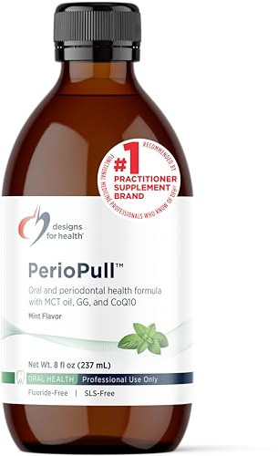 Designs for Health PerioPull - Pulling Oil for Teeth and Gums, Fresh Breath - Oil Pull with MCT Coconut Oil, GG, Bromelain & Coenzyme Q10 to Support Oral Health - Fresh Mint Flavor Oral Rinse (8oz)