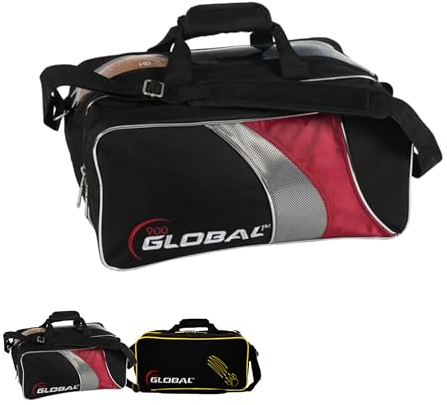 EMAX | 900 Global - Travel Tote | Zwei-Ball-Bowling-Tasche Erwachsene | Bowlingbag für 2 Kugeln und Bowlingschuhe | Double Tote (Schwarz/Rot/Silber)