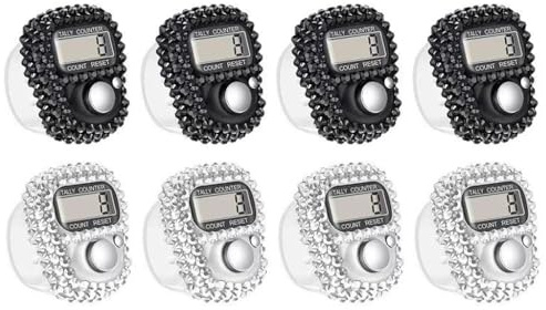 Hitopin 8 Piezas Contadores Electrónicos De Dedos,Contador Electrónico De Dedos,Contador Digital De Dedos,Mini Contador De Vueltas, para Inventario, Deportes, Marketing, Avión, Golf (Negro, Blanco)