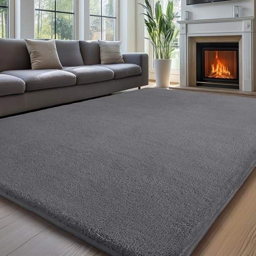 Sour Lemon Alfombra Shaggy Crema, Gris, Lavable, Antideslizante, Suave, 275 x 370 cm, para Salón y Dormitorio
