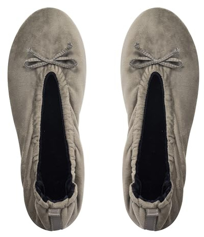 GLOVE STORY Pantofole Ballerina da Interno da Donna in Velluto con Suola in Morbida Pelle e Fiocco - Materiale Morbido Confortevole - Pantofole Ballerina da Donna Morbide - Realizzate a Mano (Taupe M)