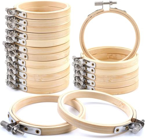 Lot de 16 Cercles à Broder en Bambou pour Point de Croix, Cercle de 10 cm, pour le Bricolage, le Point de Croix, I'artisanat, la Couture à la Main, la Décoration et la Couture (10 cm, 16 Pièces)