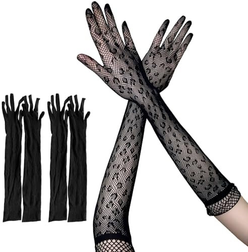 LILELIG 2 Paar Spitzenhandschuhe Schwarz,Handschuhe Spitze Schwarz,Lange Spitzenhandschuhe,Damen Vintage Spitzen Brauthandschuhe Schwarze Spitzenhandschuhe Geeignet für Hochzeiten Und Partys