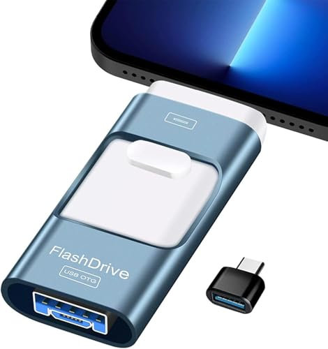 Glitfix Chiavetta USB 256G, 4 in 1 Pendrive Pennette USB C Stick per i-Phone/i-Pad/PC, Eseguire il Backup di Foto e File Video con Un Clic con IOS/Android/Tipo C/USB 3.0/OTG, Blu