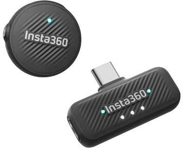 Insta360 Mic Air (1 TX + 1 RX), Noise Cancelling, 300m Range, Wireless Microphone for USB-C iPhone/Android/PC/Mac, Vlog, Streaming