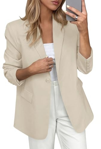 PRETTYGARDEN Blazers for Women Business Casual Outfits 2026 Spring Open Front Long Sleeve Suit Jackets Office Work Blazer(Beige,Medium)
