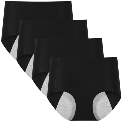Lohhbve Paquete de 4 Braguitas de Seda para el periodo Femenino Ropa Interior sin Costuras de Cintura Alta Transpirable de Secado rápido higiénica y con protección antiescapes
