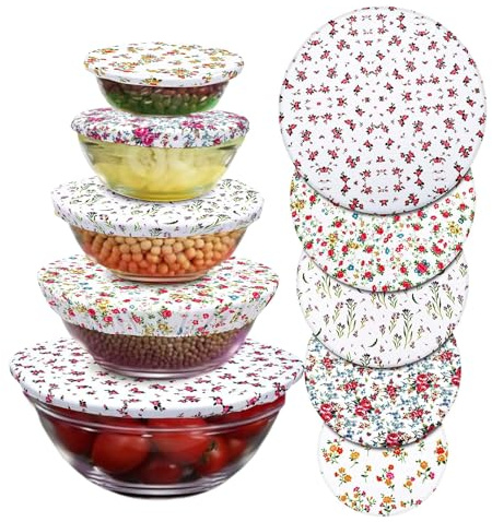 CHAOTEMAI 5 Pièces Alimentaire Extensible Couvre Plat Reutilisable Anti-Poussière et Anti-insectes Couvre Plat Charlottes Alimentaires pour Fruits Restes Levée de Pâte Pique-Niques