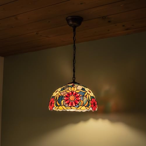 BARCELONA LED Lámpara de Mesa Rafa Inspiración Tiffany (Ø 30cm x 49cm) | Pantalla de Cristal Decorativa Artesanal Art Nouveau | Vidrieras Beige y Multicolor Grande para Mesita de Noche, Salón (E27)