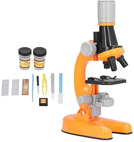 DAN&DRE Microscopio para Niños con Portaobjetos para Muestras, Aumento LED 1200X, Oculares HD, Juguete Educativo Científico, Cumpleaños para Niños, para Explorar el Mundo Microscópico (Naranja)