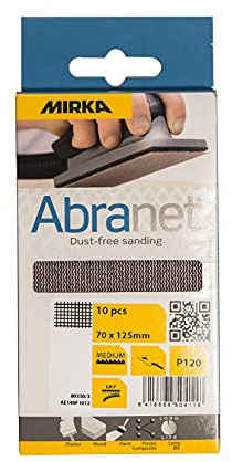 Mirka Abranet net sandpaper strips 70 x 125 mm Hook & loop/Grit P120 / 10 pcs/for sanding wood, walls, metal, aluminium, stainless steel, filler, varnish, plastic / AE149F1012