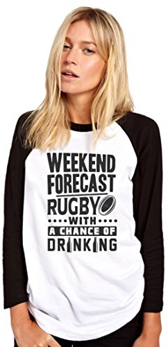 HotScamp Weekend Forecast Rugby with a Chance Drinking Women's Baseball Top - White/Black Medium