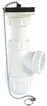 SOMATHERM FOR YOU, Siphon de lavabo réglable Ø32mm avec bonde à bouchon PVC noir Ø40/45 et chaînette chromée 300mm - Hauteur ajustable de 132 à 188 mm - Norme NF