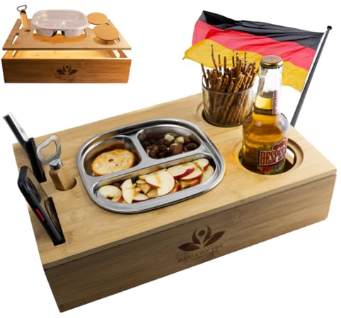 HARMONY LIFE Couchbar, Snackschale Verschließbar - Snackbox mit Großen Getränkehalter für Sofa, Auto, Picknick. Sofa-Organisator mit Abnehmbarem Deckel, Verwendung als Tablett