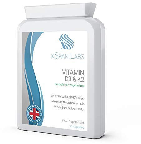 Vitamin D3 3,000 IU & K2 100µg MK7 – Vegetarian Capsules - High Strength D3 & K2 Supplement for Bones, Muscle & Immune Support - 90-Day Supply - UK Manufactured