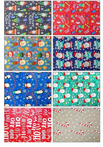Christmas Wrapping Paper Sheets – 8 Pack, Large 70x50cm, Assorted Cute & Traditional Designs Ideal for Festive Gifts & Presents