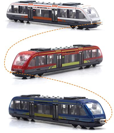 Crelloci 3 Pack Bullet Train Set, Linked High Speed Lotomotive Toy Train, Die Cast Alloy Model Car, Connectable Sliding Subway, Gift for Kids Boys Toddlers Ages 3+