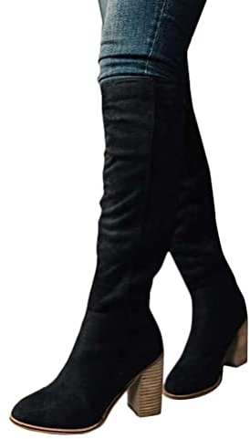 ticticlily Bottes Femme Automne Hiver Classique Casual Bottes Pointues à Talons Hauts Bottes Hautes Bottine Fashion Bottes d'équitation Noir 43 EU